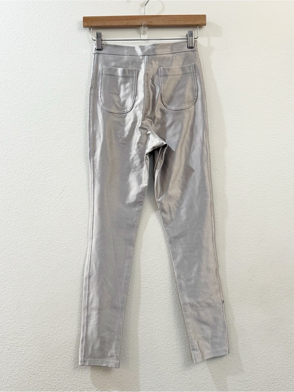 American Apparel Women's The Disco Pant High Rise Silver Leggings Metallic Small - Picture 6 of 12